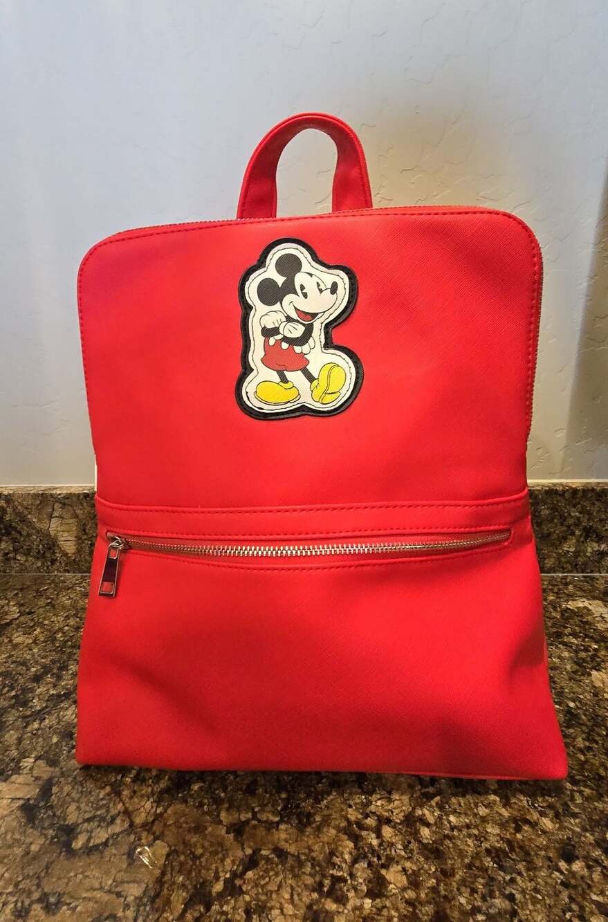 Disney Mickey Mouse Red Fashion Backpack Tote Bag Faux Leather